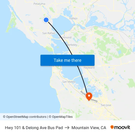 Hwy 101 & Delong Ave Bus Pad to Mountain View, CA map