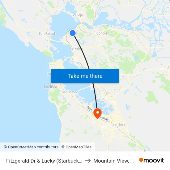 Fitzgerald Dr & Lucky (Starbucks) to Mountain View, CA map