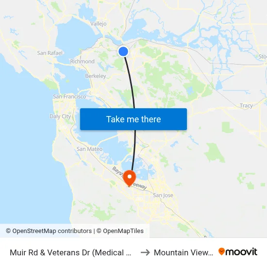 Muir Rd & Veterans Dr (Medical Center) to Mountain View, CA map