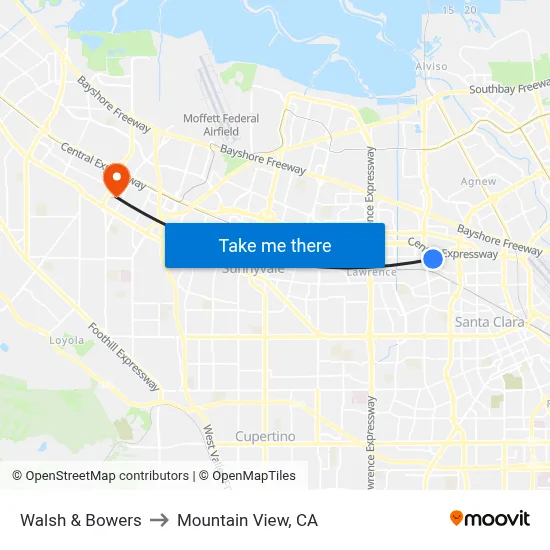 Walsh & Bowers to Mountain View, CA map