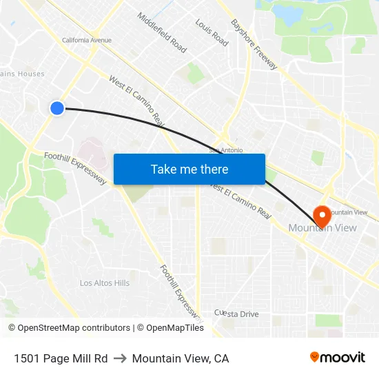 1501 Page Mill Rd to Mountain View, CA map