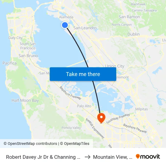 Robert Davey Jr Dr & Channing Way to Mountain View, CA map
