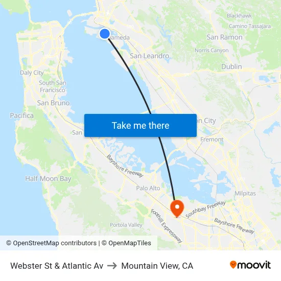 Webster St & Atlantic Av to Mountain View, CA map