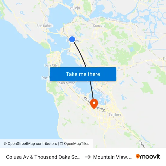 Colusa Av & Thousand Oaks School to Mountain View, CA map