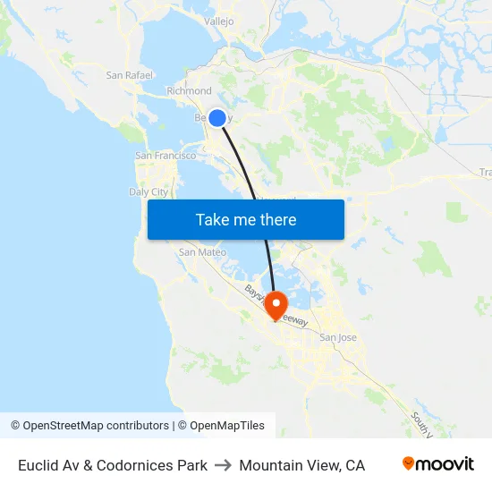 Euclid Av & Codornices Park to Mountain View, CA map