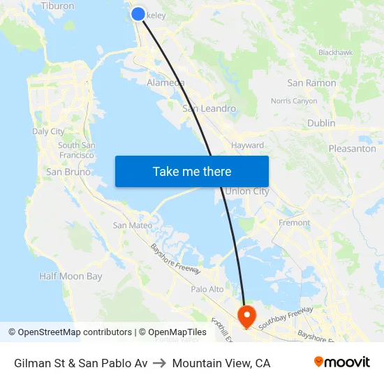 Gilman St & San Pablo Av to Mountain View, CA map