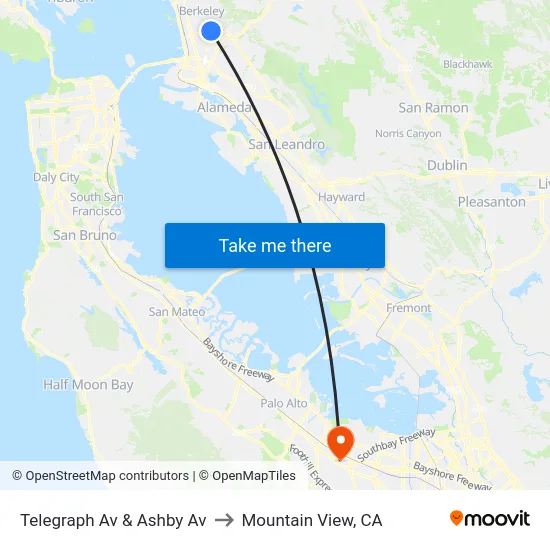 Telegraph Av & Ashby Av to Mountain View, CA map