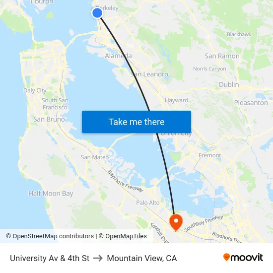 University Av & 4th St to Mountain View, CA map
