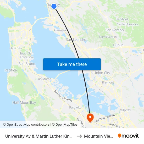 University Av & Martin Luther King Jr Way to Mountain View, CA map