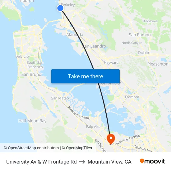 University Av & W Frontage Rd to Mountain View, CA map
