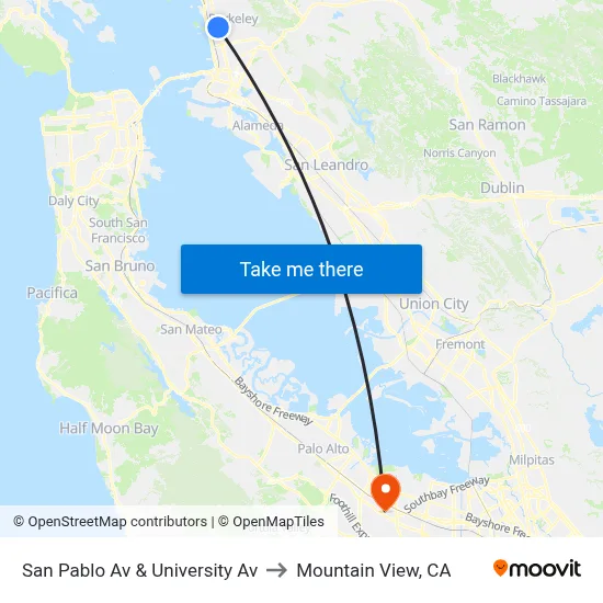 San Pablo Av & University Av to Mountain View, CA map