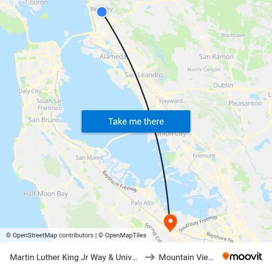 Martin Luther King Jr Way & University Av to Mountain View, CA map