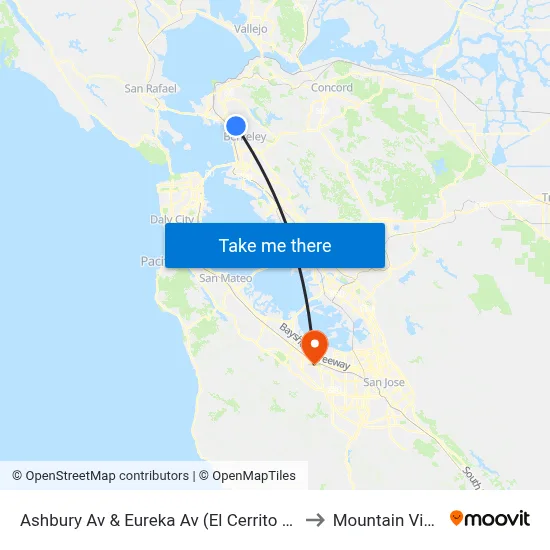 Ashbury Av & Eureka Av (El Cerrito High School) to Mountain View, CA map