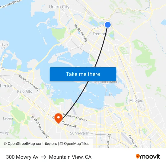 300 Mowry Av to Mountain View, CA map