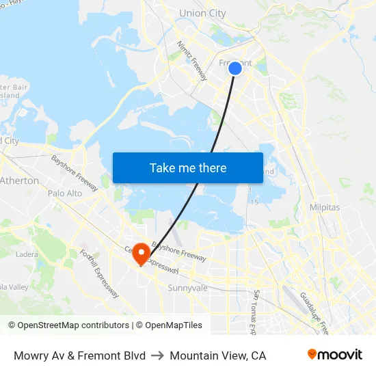 Mowry Av & Fremont Blvd to Mountain View, CA map