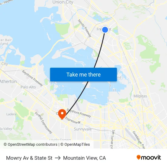 Mowry Av & State St to Mountain View, CA map