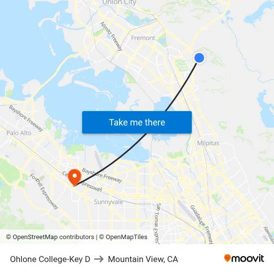 Ohlone College-Key D to Mountain View, CA map
