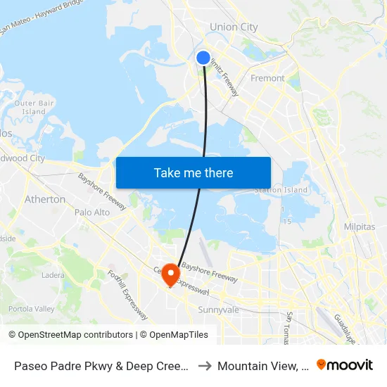 Paseo Padre Pkwy & Deep Creek Rd to Mountain View, CA map