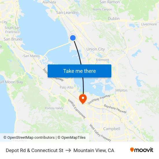 Depot Rd & Connecticut St to Mountain View, CA map