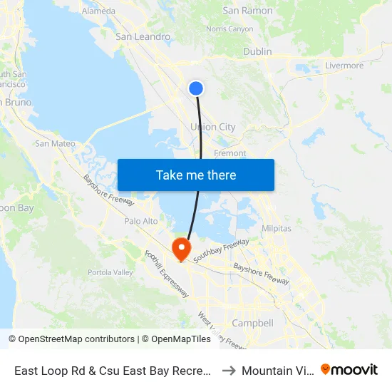 East Loop Rd & Csu East Bay Recreation & Wellness to Mountain View, CA map