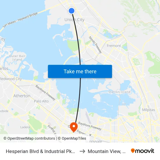 Hesperian Blvd & Industrial Pkwy to Mountain View, CA map