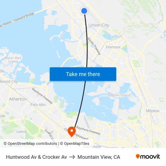 Huntwood Av & Crocker Av to Mountain View, CA map