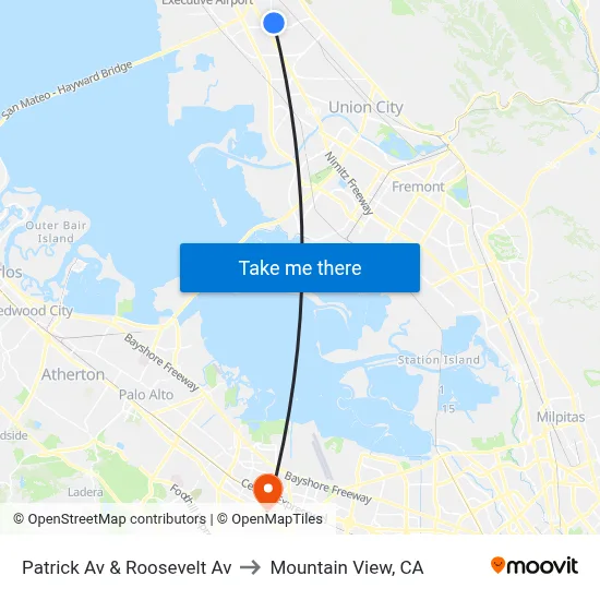 Patrick Av & Roosevelt Av to Mountain View, CA map