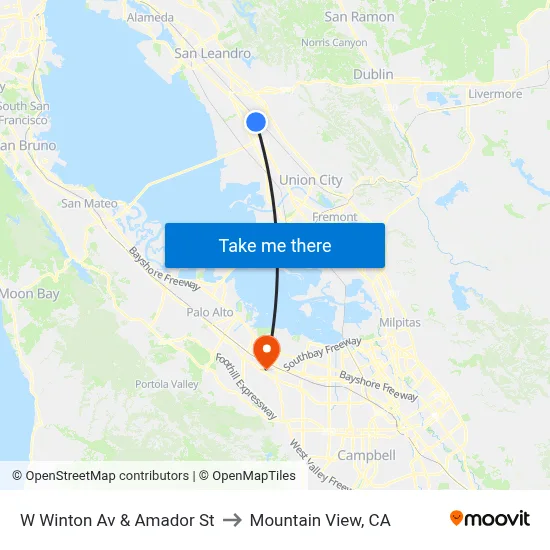 W Winton Av & Amador St to Mountain View, CA map