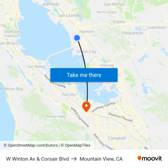 W Winton Av & Corsair Blvd to Mountain View, CA map