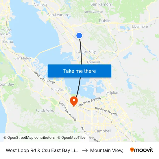 West Loop Rd & Csu East Bay Library to Mountain View, CA map