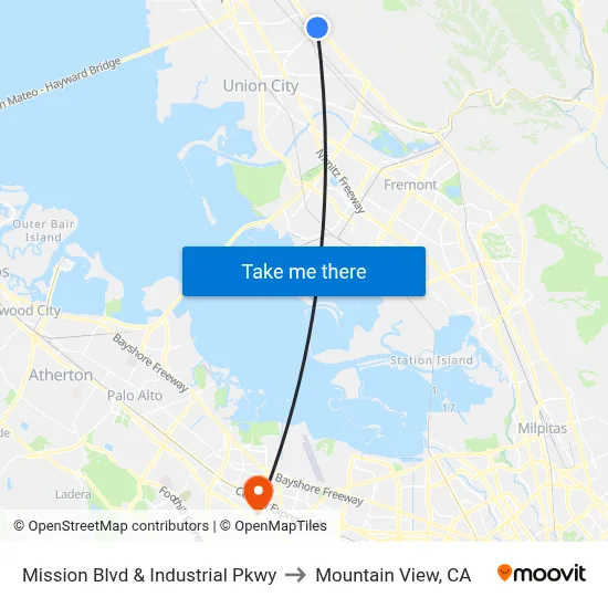Mission Blvd & Industrial Pkwy to Mountain View, CA map