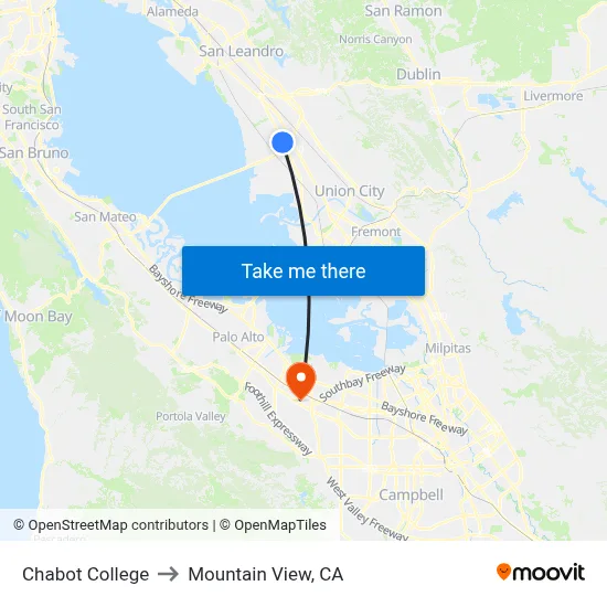 Chabot College to Mountain View, CA map