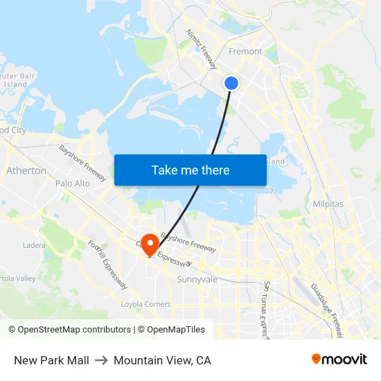 New Park Mall to Mountain View, CA map