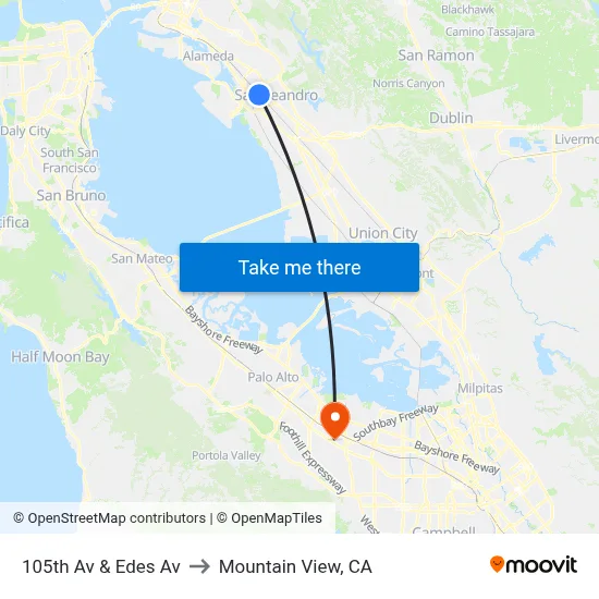 105th Av & Edes Av to Mountain View, CA map