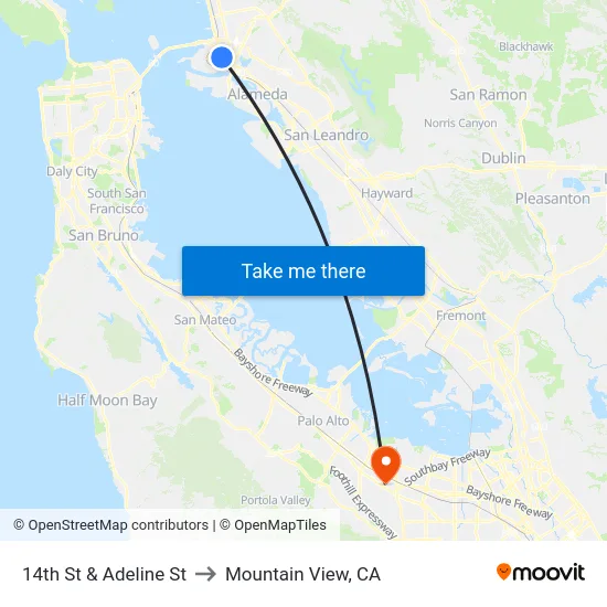 14th St & Adeline St to Mountain View, CA map