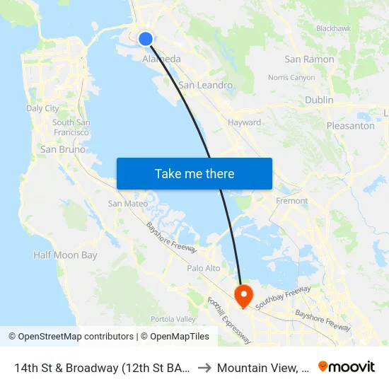 14th St & Broadway (12th St BART) to Mountain View, CA map