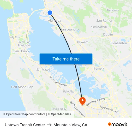 Uptown Transit Center to Mountain View, CA map