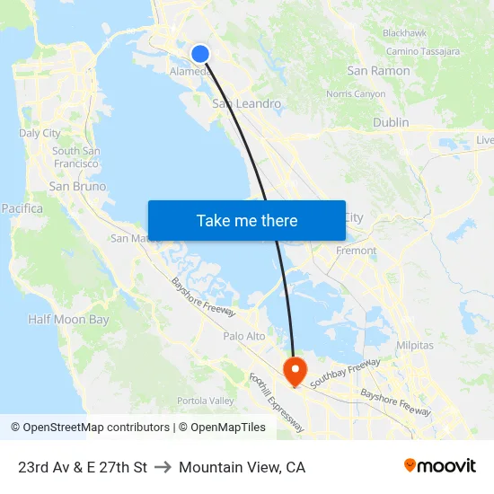 23rd Av & E 27th St to Mountain View, CA map