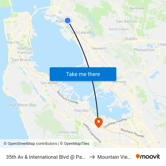 35th Av & International Blvd @ Pawn Shop to Mountain View, CA map