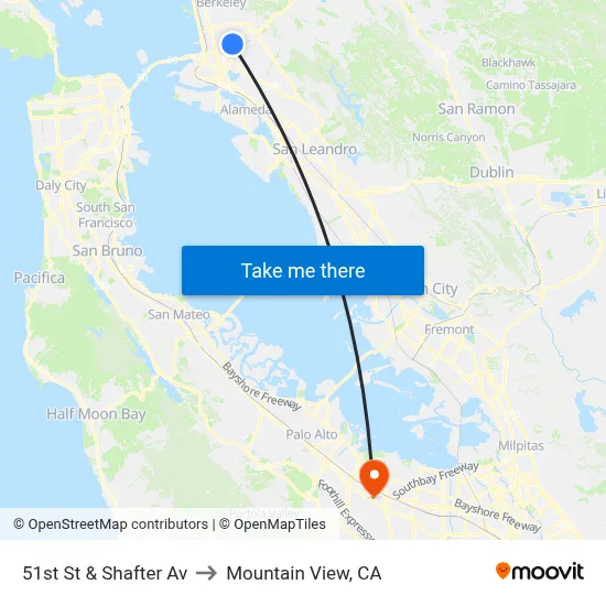 51st St & Shafter Av to Mountain View, CA map
