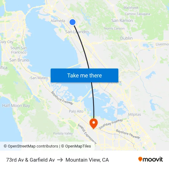 73rd Av & Garfield Av to Mountain View, CA map