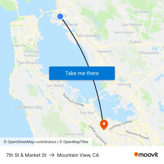 7th St & Market St to Mountain View, CA map