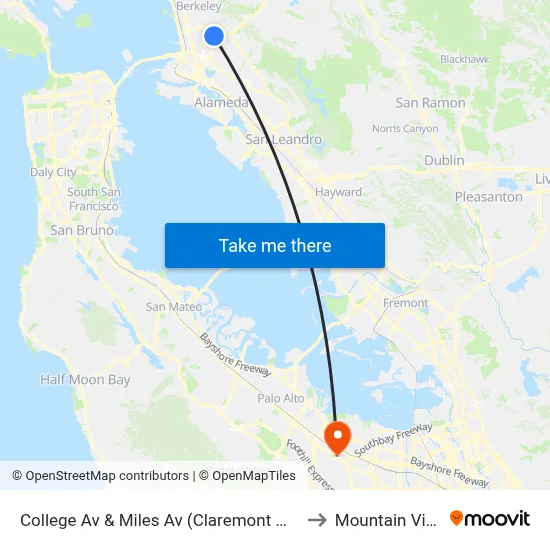 College Av & Miles Av (Claremont Middle School) to Mountain View, CA map