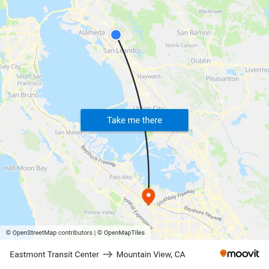 Eastmont Transit Center to Mountain View, CA map