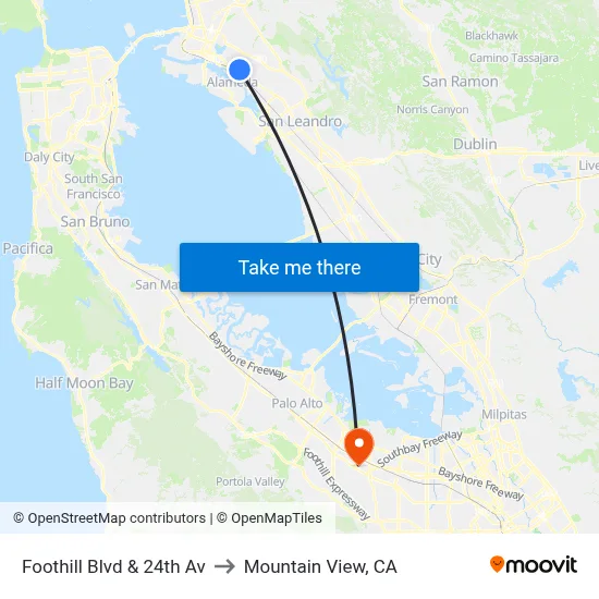 Foothill Blvd & 24th Av to Mountain View, CA map