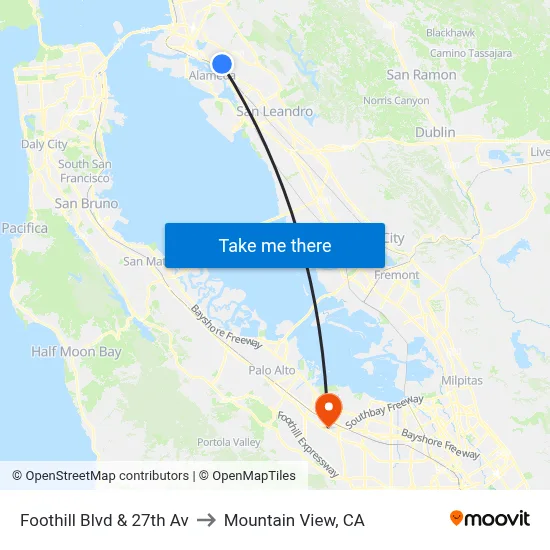 Foothill Blvd & 27th Av to Mountain View, CA map