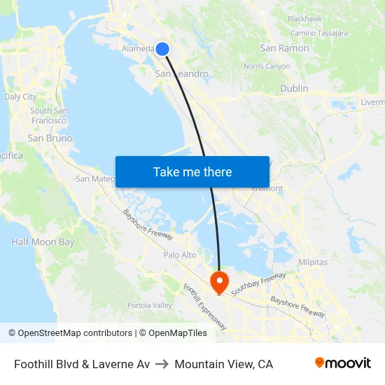 Foothill Blvd & Laverne Av to Mountain View, CA map
