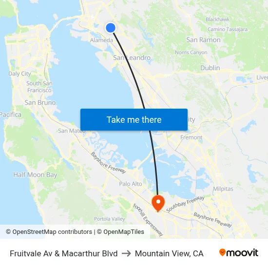 Fruitvale Av & Macarthur Blvd to Mountain View, CA map