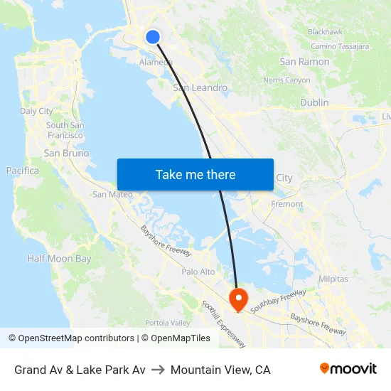 Grand Av & Lake Park Av to Mountain View, CA map