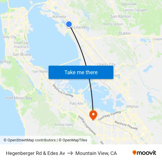 Hegenberger Rd & Edes Av to Mountain View, CA map